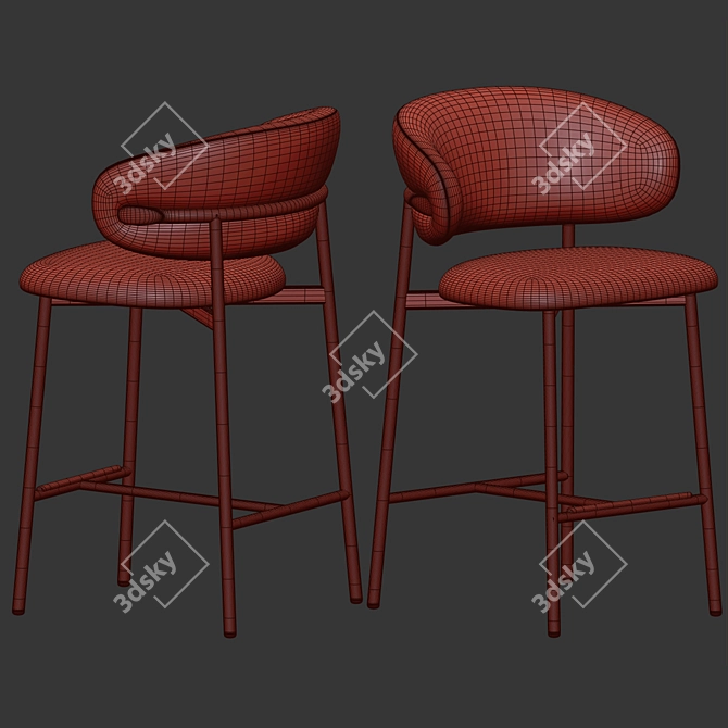 Modern Wood Bar Stool Set 3D model image 2