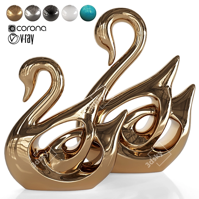 Ceramic Swan Lover Statue Decoration 3D model image 1