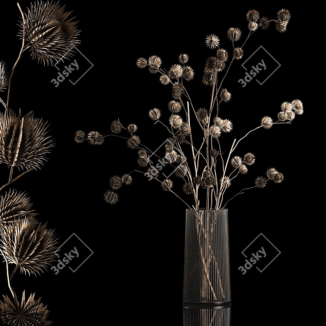 Natural Thistle Bouquet in Glass Vase 3D model image 1