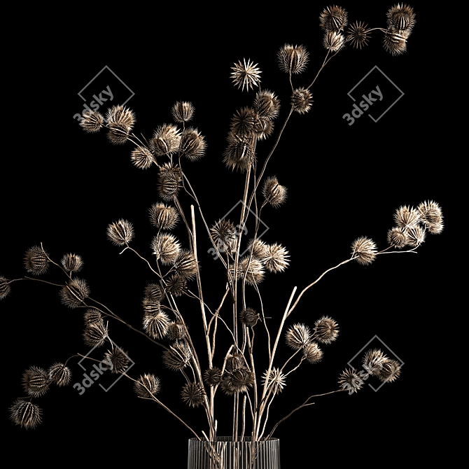 Natural Thistle Bouquet in Glass Vase 3D model image 2