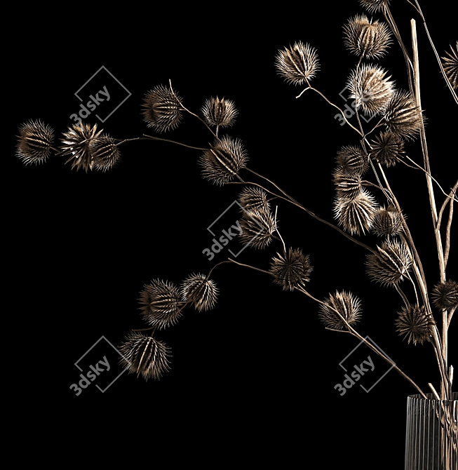 Natural Thistle Bouquet in Glass Vase 3D model image 3