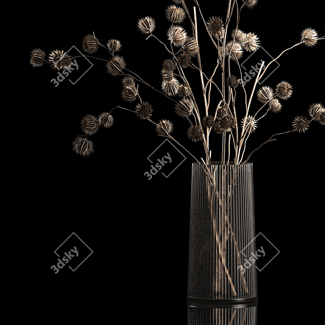 Natural Thistle Bouquet in Glass Vase 3D model image 4