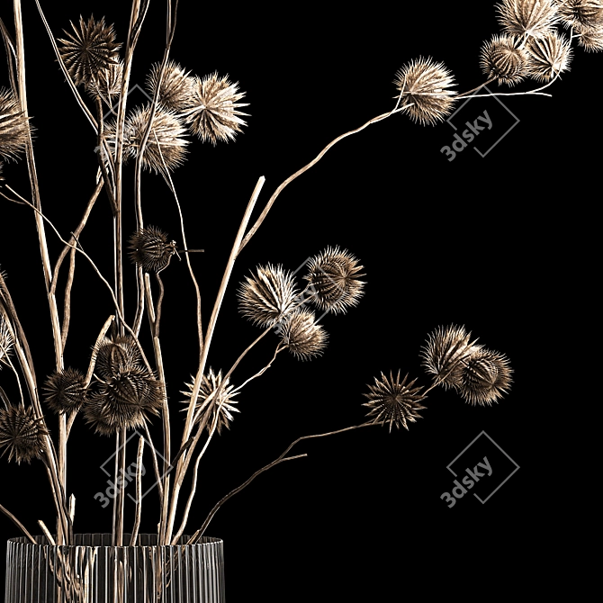 Natural Thistle Bouquet in Glass Vase 3D model image 5