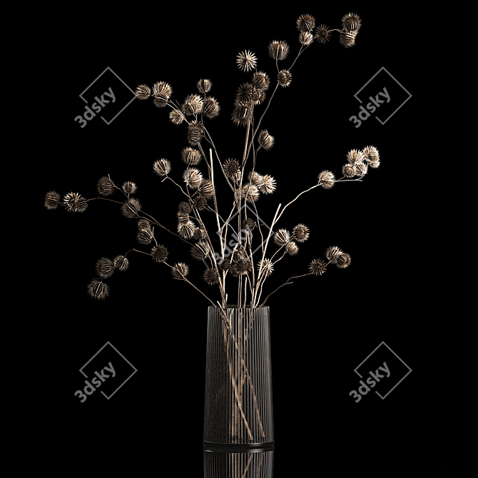 Natural Thistle Bouquet in Glass Vase 3D model image 6