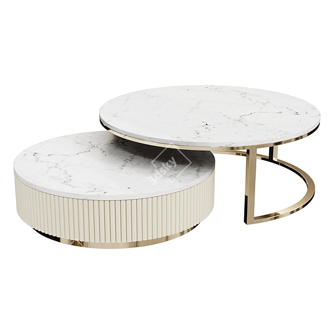 Gold Stainless-Steel Round Marble Coffee Table 3D model image 1