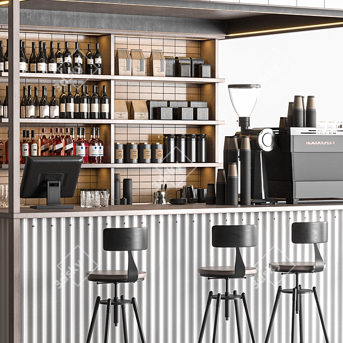 Modern Cafe Bar OBJ Furniture 3D model image 3