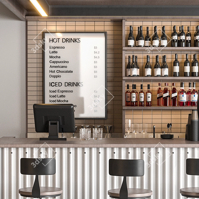 Modern Cafe Bar OBJ Furniture 3D model image 4