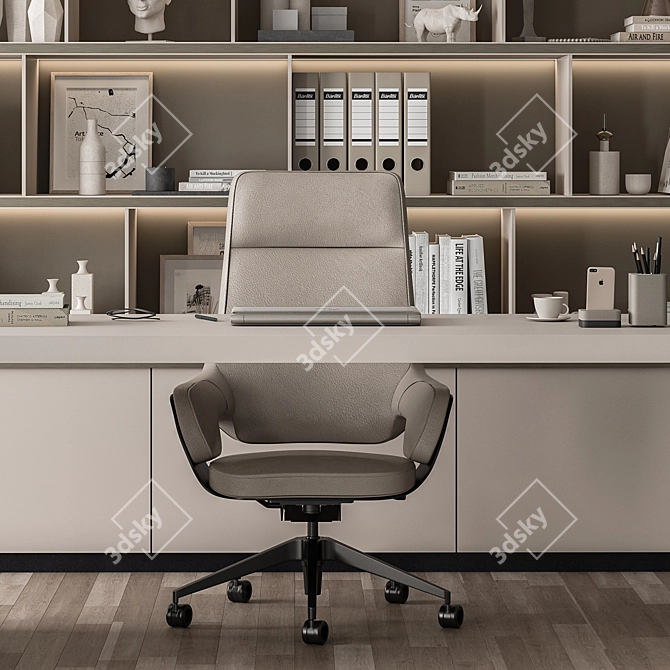 Executive Beige Office Desk Set 3D model image 5