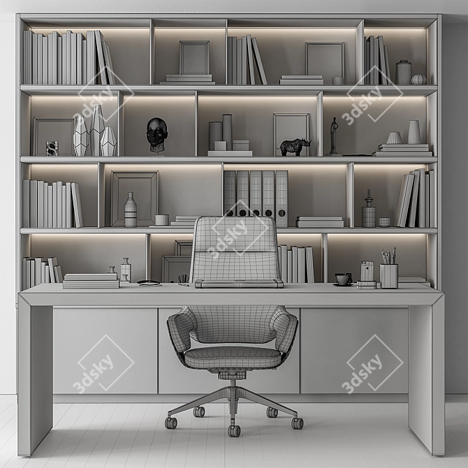 Executive Beige Office Desk Set 3D model image 6