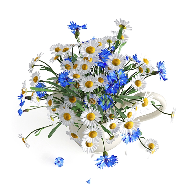 Daisy and Cornflower Bouquet 3D model image 3