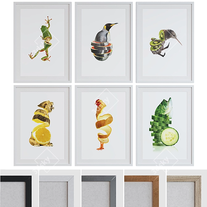 Modern Animal Collage Picture Frame Set 3D model image 1