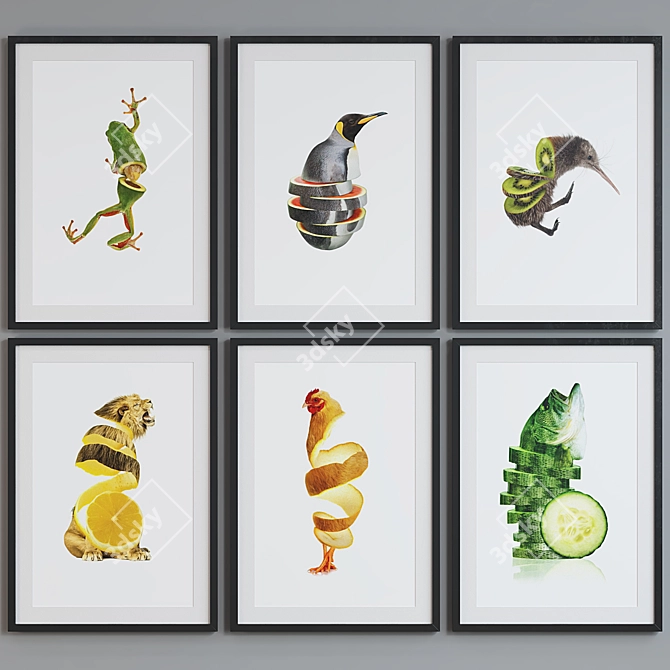 Modern Animal Collage Picture Frame Set 3D model image 2