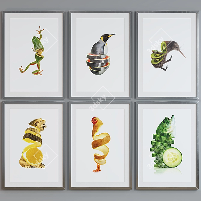 Modern Animal Collage Picture Frame Set 3D model image 3