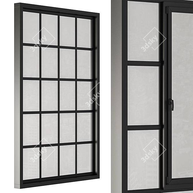 Sleek Industrial Black Window Set 3D model image 2