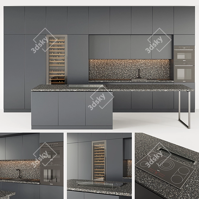 Terrazzo Kitchen Set Miele Elica 3D model image 1