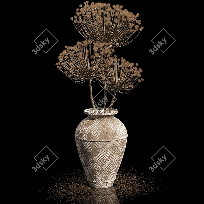 Vintage Dry Flowers Vase Display 3D model image 1