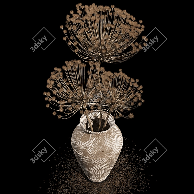 Vintage Dry Flowers Vase Display 3D model image 2