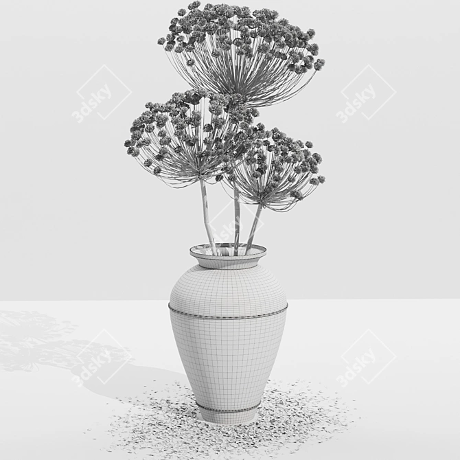 Vintage Dry Flowers Vase Display 3D model image 3