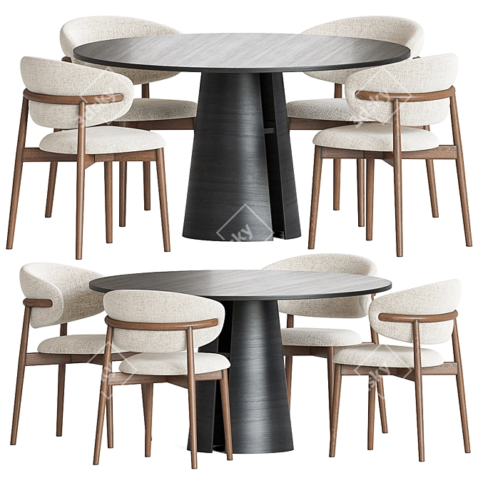 Modern Wood Dining Set Set 3D model image 1