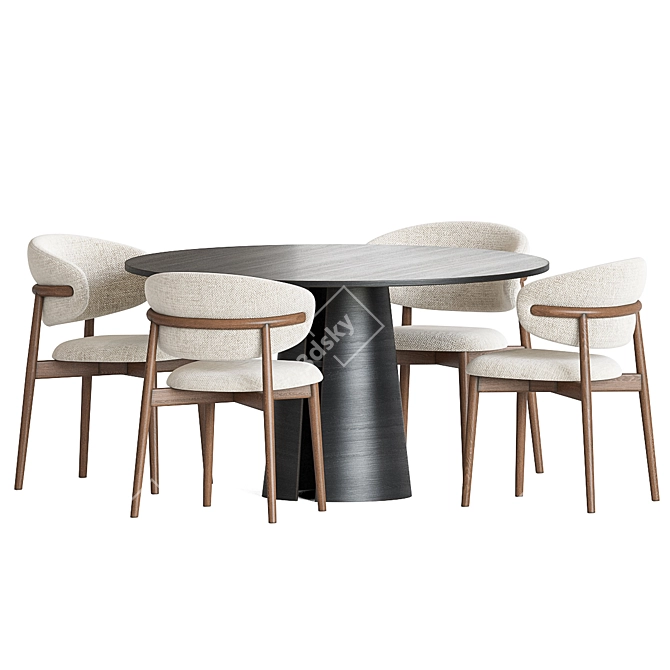 Modern Wood Dining Set Set 3D model image 3