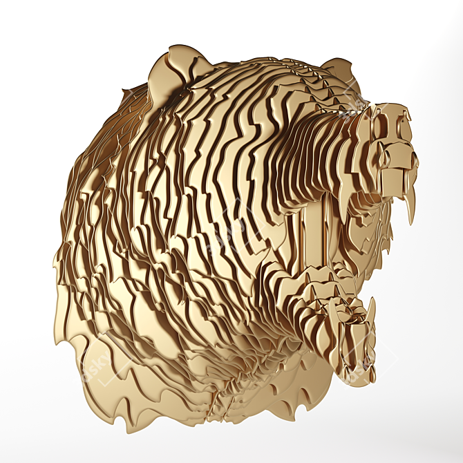 Gold Steel Bear Sculpture 3D model image 1