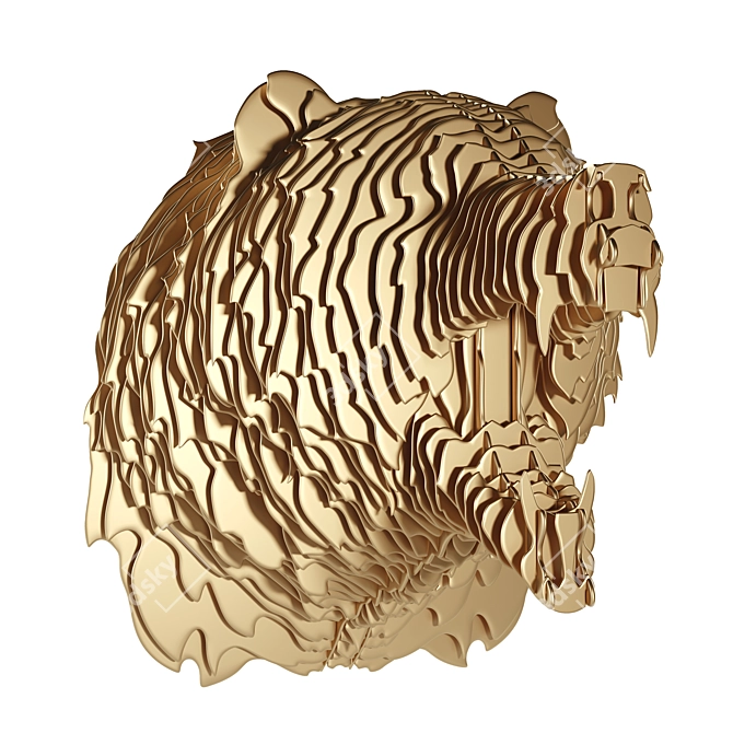 Gold Steel Bear Sculpture 3D model image 3