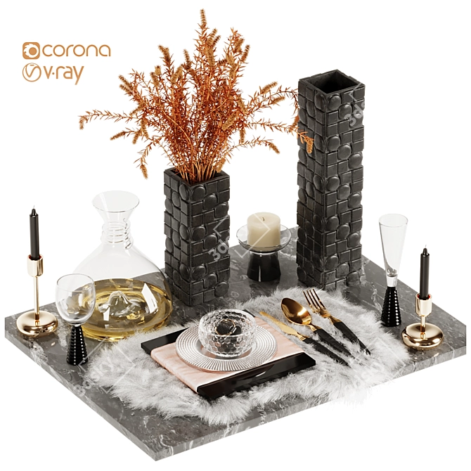 Luxury Fur Dining Table Placemat 3D model image 1