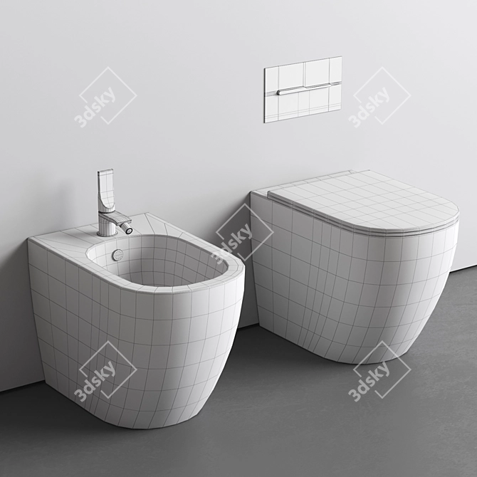 Italian Floor Bidet/Toilet Set 3D model image 3