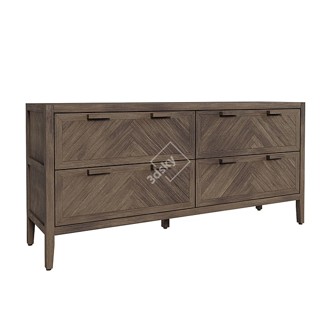 Solid Pine 4-Drawer Chest NOTTINGHAM 3D model image 2