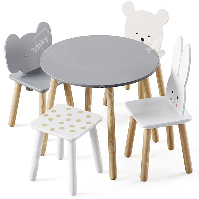 Jabadabado Kids Table & Chairs 3D model image 4