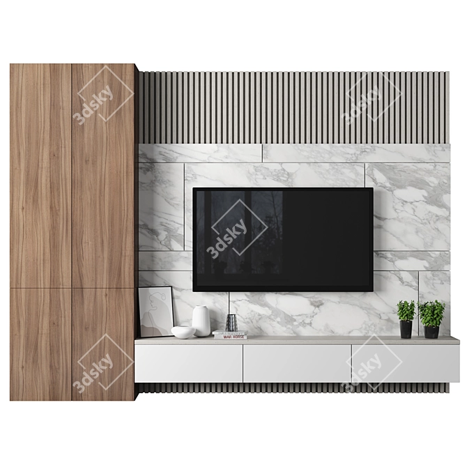 Modular 4K Marble TV Wall 3D model image 1