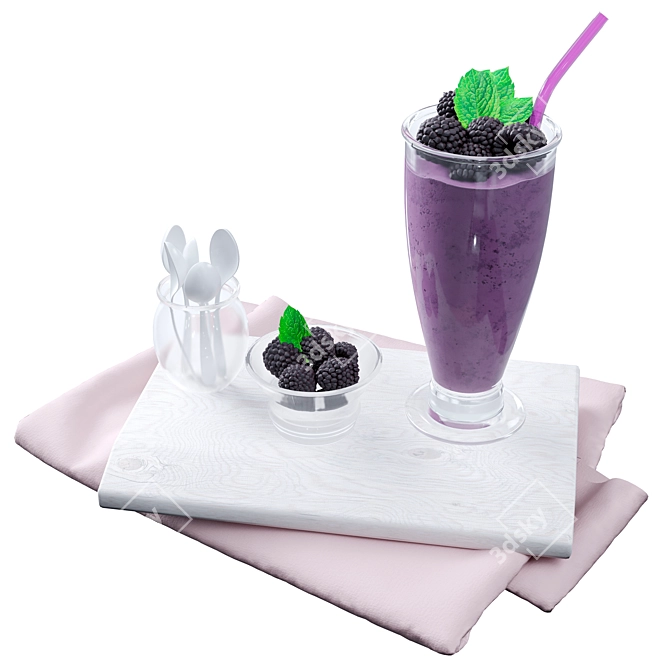 Yogurt Blackberry Kitchen Set 3D model image 1