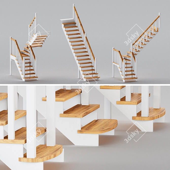 Carved Baluster Wooden Stairs 3D model image 1