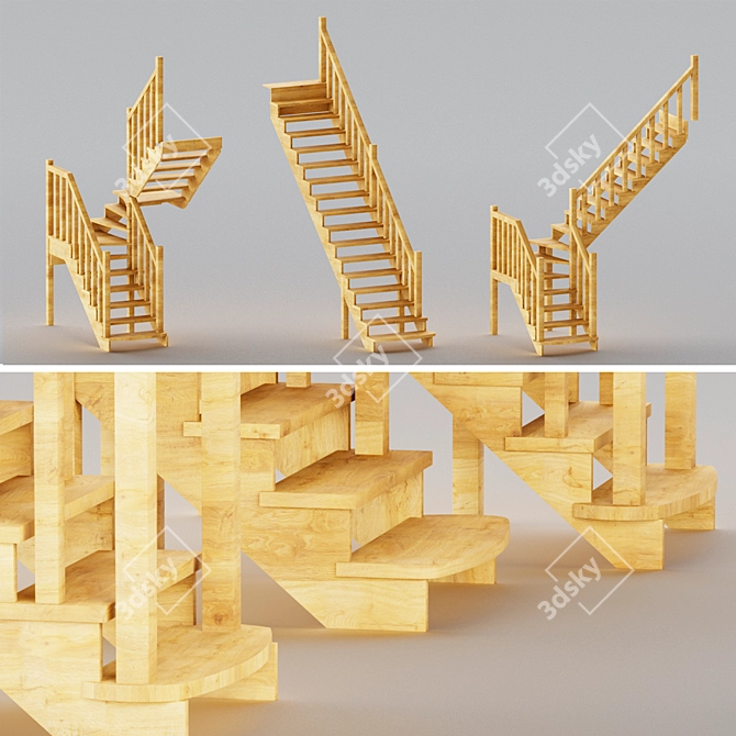 Carved Baluster Wooden Stairs 3D model image 2