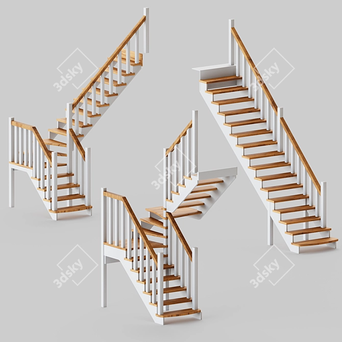 Carved Baluster Wooden Stairs 3D model image 4