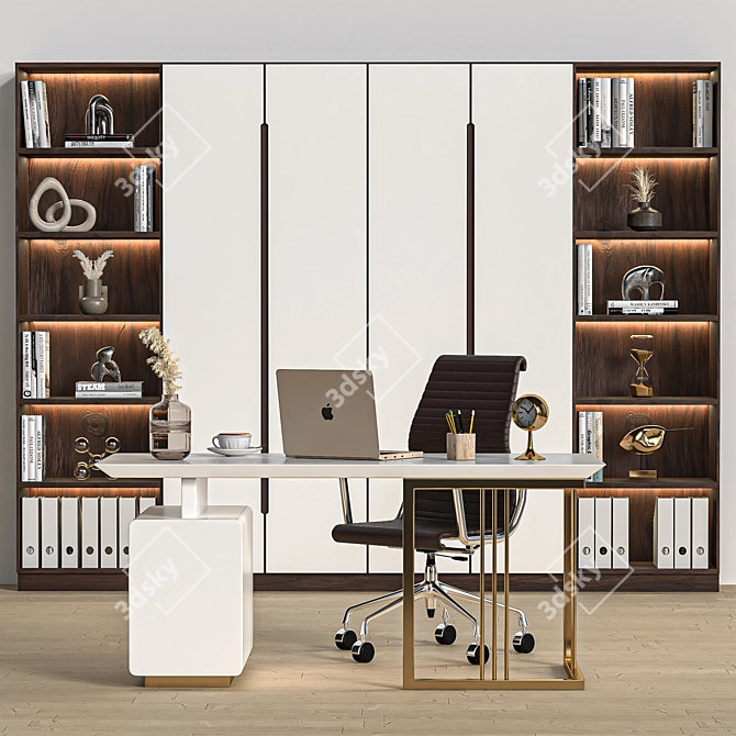 Modern Executive Desk with Golden Accents 3D model image 1