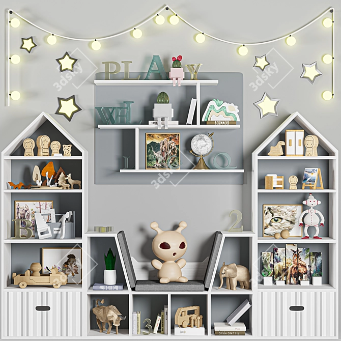 Playful Nursery Bookcase Set 3D model image 1