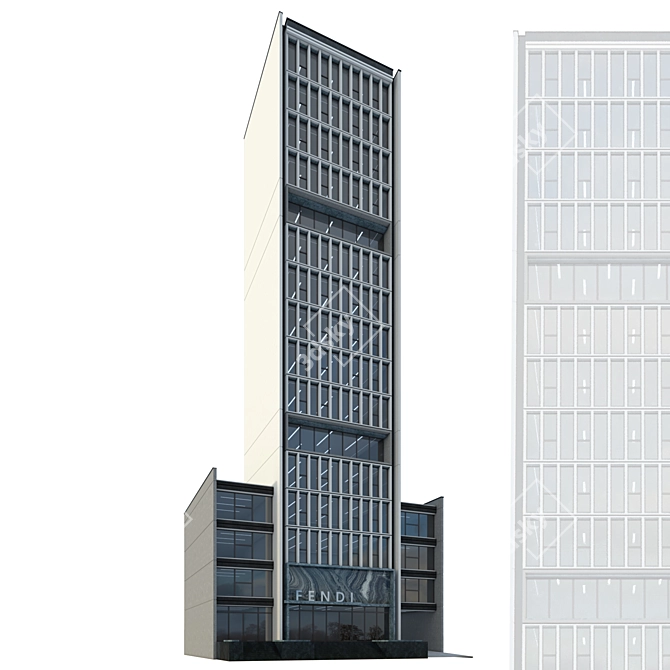 Precise Office Building Model 3D model image 1