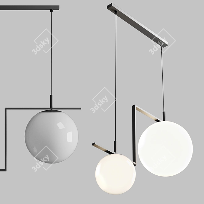 Modern Black Pendant Light Duo 3D model image 1