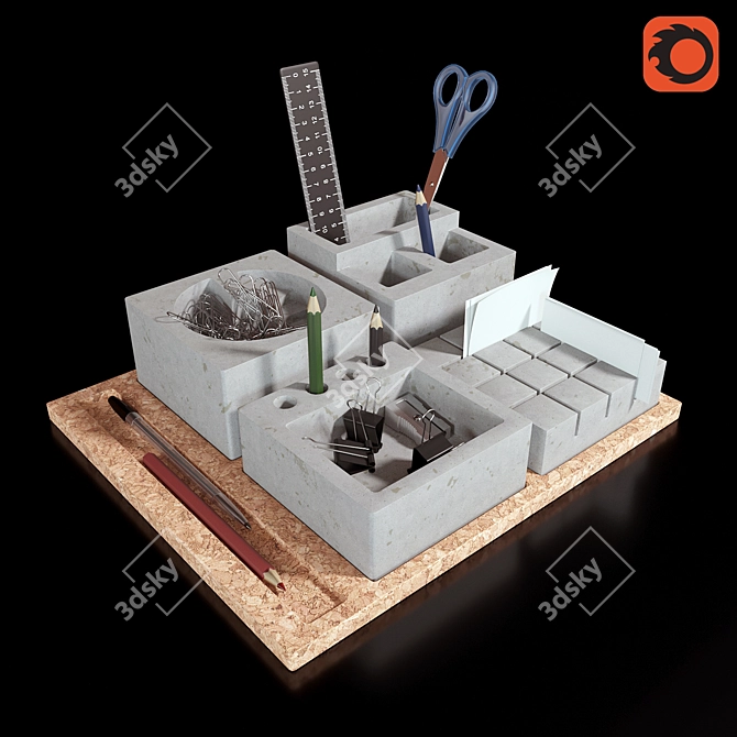 Concrete Cork Base Desk Organizer 3D model image 1