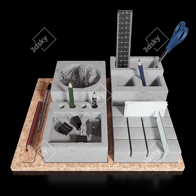 Concrete Cork Base Desk Organizer 3D model image 2