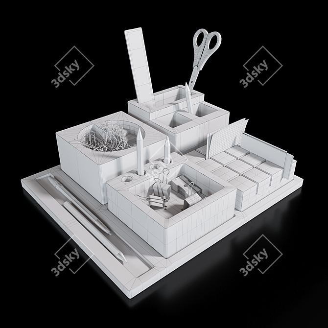 Concrete Cork Base Desk Organizer 3D model image 3