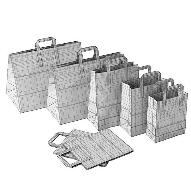 Paper Bag Set MeshSmooth Iterations 3D model image 5