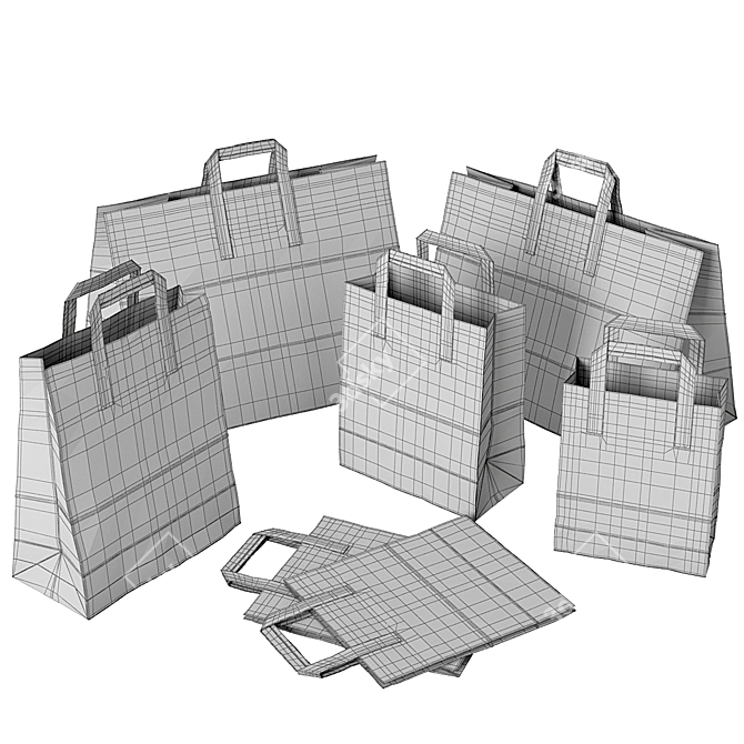 Paper Bag Set MeshSmooth Iterations 3D model image 6