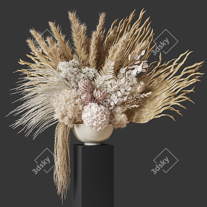 Big Pampas White Wedding Bouquet 3D model image 1