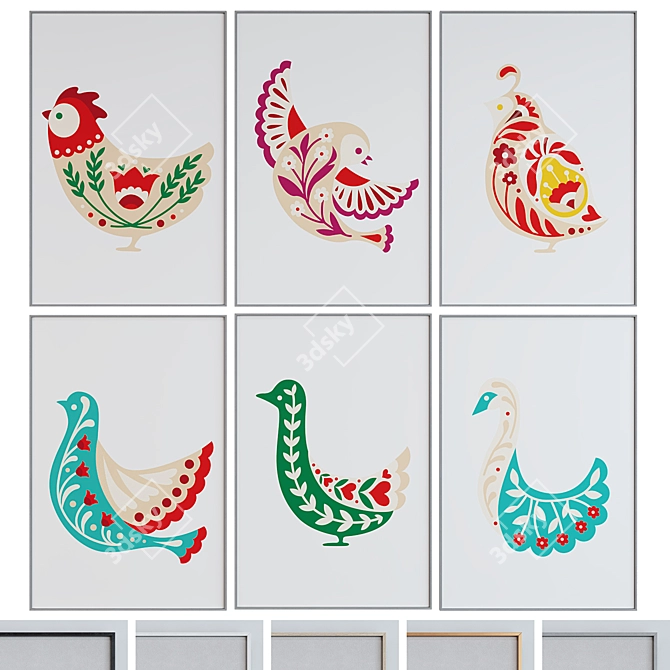 6-Piece Bird Christmas Picture Frame Set 3D model image 1