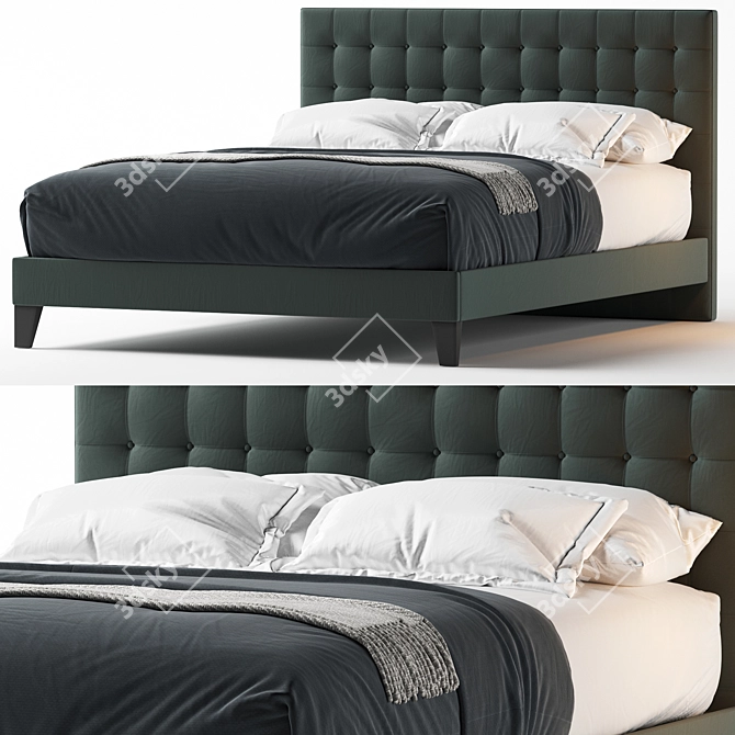 Modern Button Tufted Bed Frame 3D model image 1