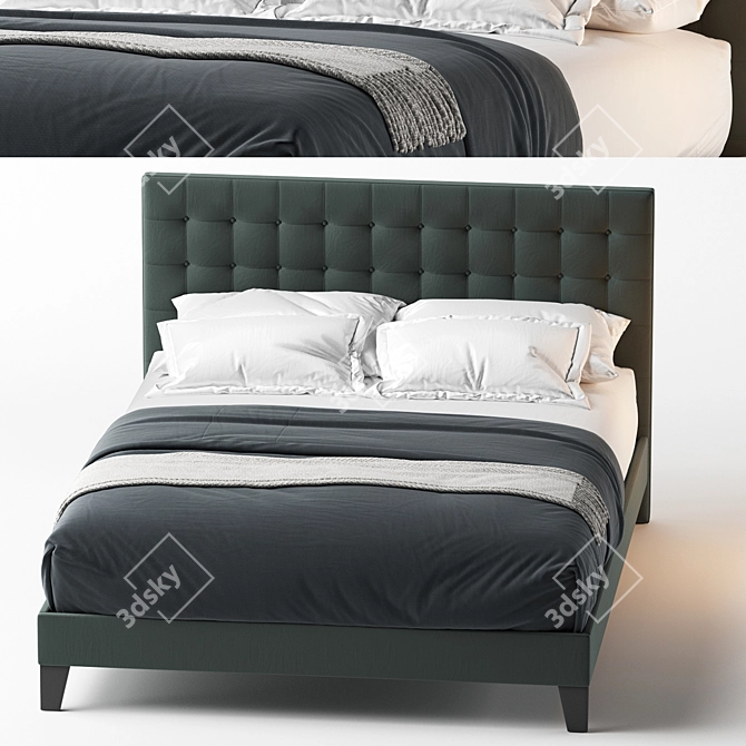 Modern Button Tufted Bed Frame 3D model image 2