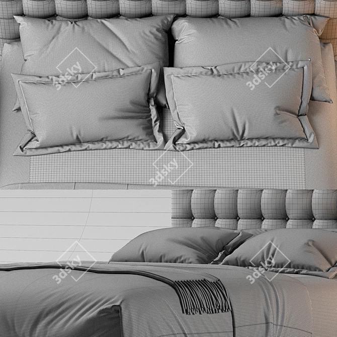 Modern Button Tufted Bed Frame 3D model image 6