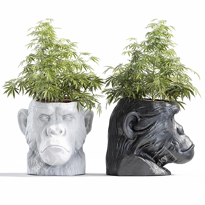 Resin Ape Head Planter, White 3D model image 1